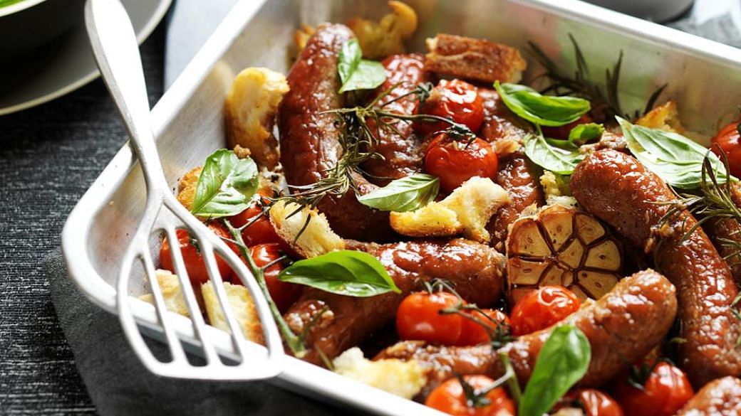 Rosemary Roasted Sausages & Tomato Tray Bake - The Singapore Women's Weekly