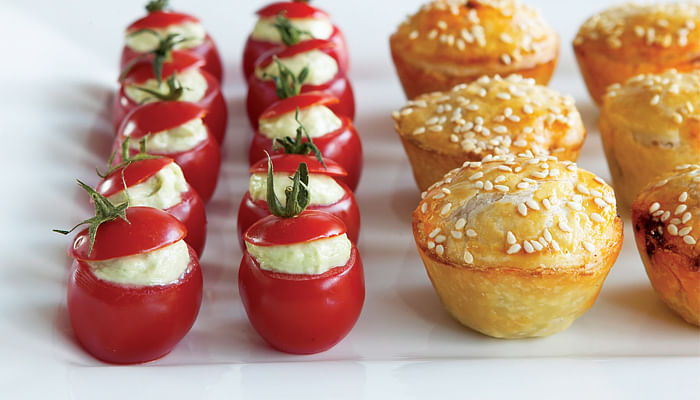 Goat Cheese Stuffed Tomato and Beef Pie Canape