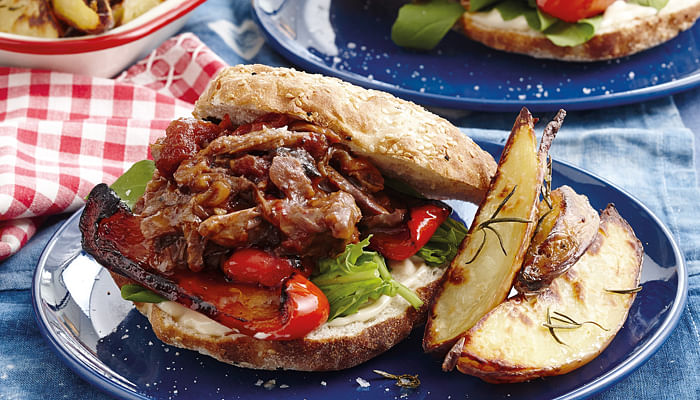 Shredded Lamb Burger with Rosemary Wedges